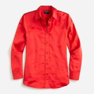 NWT // J Crew Slim Fit Drapey Shirt in Red Satin